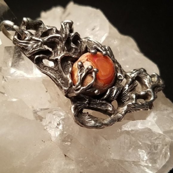 OOAK Sterling Mexican Fire Opal Pendant Artisan - Picture 4 of 5